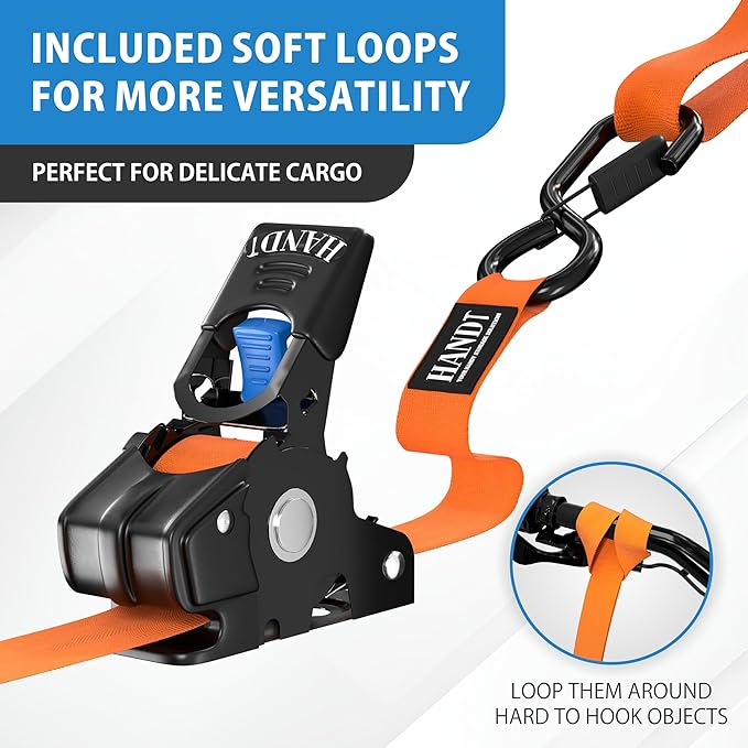 HandT USA Based Retractable Ratchet Straps (2PK) 1in x 6ft - 1,500lb Break Strength, Heavy Duty Automatic Ratchet Straps Self Retractable Tie Down, Push Button Retracting Truck Trailer Cargo | Orange