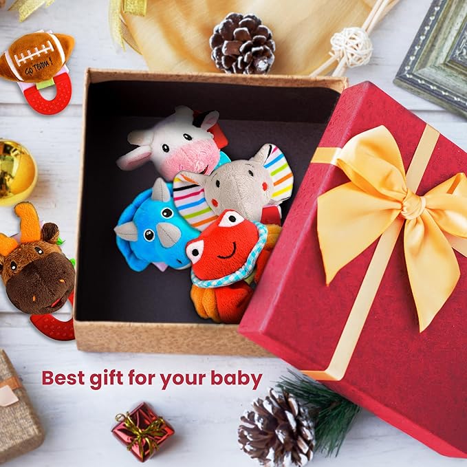 Wristy Buddy Teething Ring for Babies 0-6 8 10 12 Months | Cute Soft Lamb Animal Teething Toys & Gloves | Baby Teething Relief Toy Pack | Infant Chew Toys for 3-6 Months, 1 2 3 Years