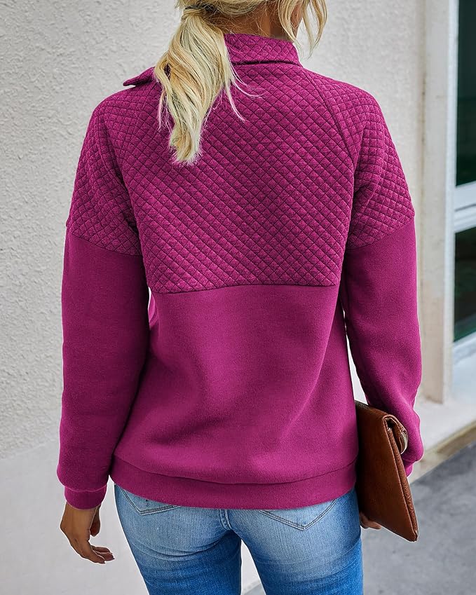 BTFBM Women Fashion Quilted Pattern Lightweight Zipper Long Sleeve Plain Casual Ladies Sweatshirts Pullovers Shirts Tops