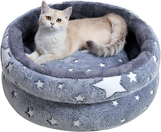 Cat Bed, Washable Cat Bed for Indoor Cats, Soft Plush Faux Fur Dog Bed, Round Pet Bed for Puppy and Kitten