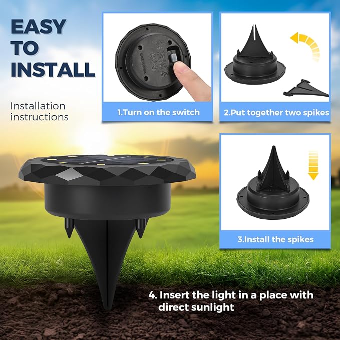 SOLPEX Mini Solar Ground Lights, 20 Pack Pathway Solar Lights Outdoor Waterproof, Garden Lights for Driveway Walkway Yard Landscape (Warm White)