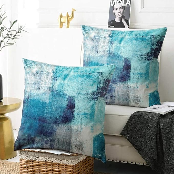 Throw Pillow Covers for Couch, 24x24 Inch, 2 Pack, Turquoise | Decorative Throw Pillow Covers Cushion Covers for Couch Bedroom Sofa Living Room