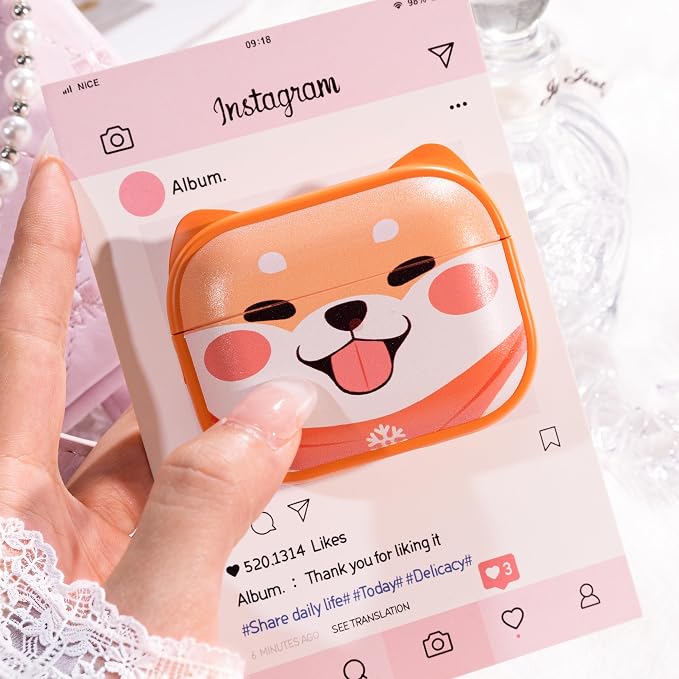 for AirPods Pro 2 Case with Cleaning Kit, Cute Cat Ear Print Design & Cute Buckle for Girls, Phone Holder & Top Safe Lock Buckle Design for AirPods Pro 2nd/1st Gen case, Orange Dog