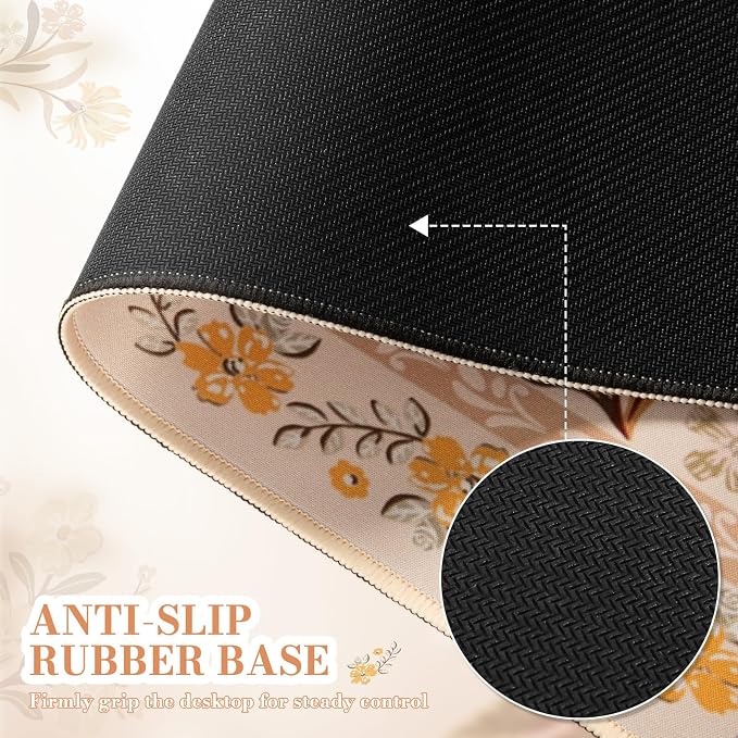 iCasso Desk Matt for Desktop, Cute Desk Pad Mat,35.4x15.7in,Yellow Floral | XXL Large Mouse Pad, Anti-Slip Big Mousepad with Stitched Edges, Keyboard Pad Mouse Mat for Computer