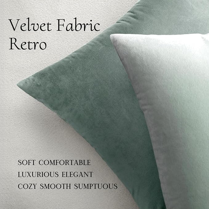 MIULEE 24x24 Inch Pack of 2 Euro Velvet Throw Pillow Covers Aqua Haze | Soft Solid Decorative Euro Sham, Modern Luxury Home Decor, for King Bed Sofa Couch Bedroom Livingroom