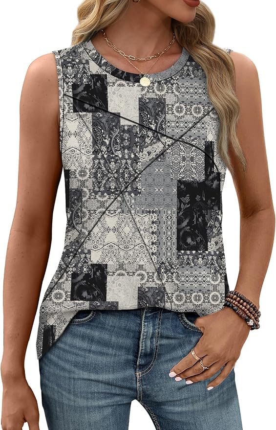 WIHOLL Women's Sleeveless Summer Crewneck Loose Fit Tank Tops