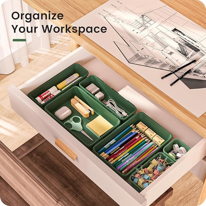 【Military Grade】A-LuGei Drawer Organizer,【】Makeup organizer,【Holds 177 Items】Bathroom Organizers and Storage,Organization and Storage,Desk Drawer Organizer for Vanity【Green】
