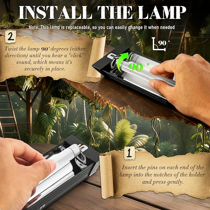 T5 Reptile UVB Light 34.5 Inches Fixture with UVB 10.0 Bulb High Output Hood for Terrariums, Basking Reptiles, Lizards, Chameleons, Iguanas, Bearded Dragons, 39W