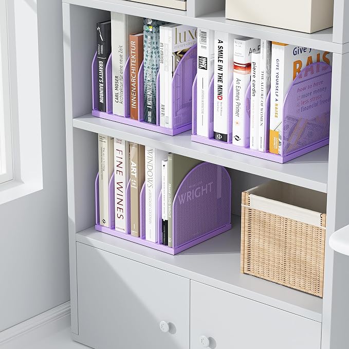 gianotter Desktop File Organizer with 5 Compartments | Desk Organizer Paper Organizer for Desk Workspace Organizers for Office Supplies (Purple, Upright Style)