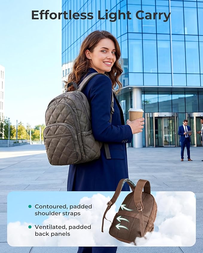 BAGSMART College Laptop Backpack,Cute Travel Backpack for Women,Quilted Computer Bookbag