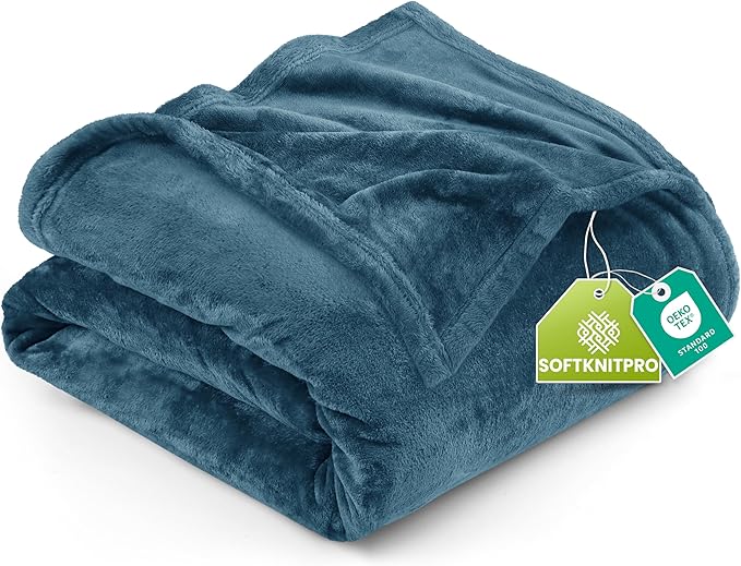 Utopia Bedding Soft Fleece Bed Blanket Queen Size Stone Blue (90x90 Inch) | Microfiber Plush Warm Lightweight Breathable Cozy Blanket Anti-Static, All Season Use, Gift for Women and Men