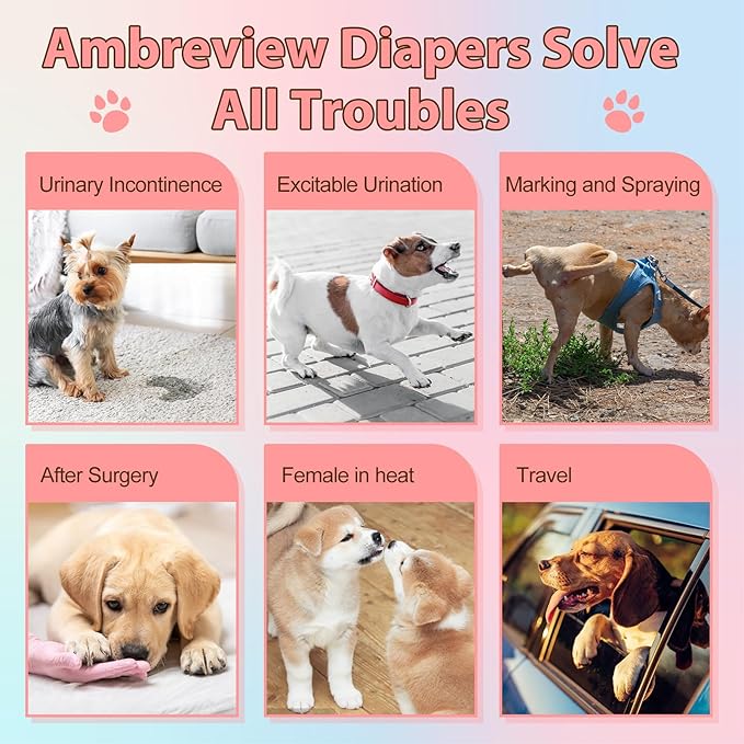 Ambreview Disposable Dog Diapers Female, Just Pull It Up, Doggie Diapers for Female Dogs, Strong Absorbency | Leak Proof, for Dogs in Heat | Elderly | Disabled, XL 100 PCS