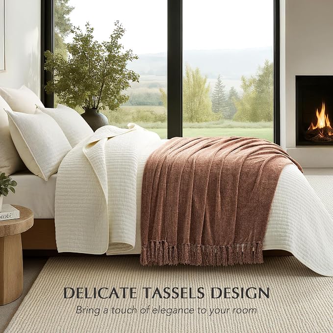 Chenille Knit Throw Blanket for Couch, 60"x80", Clay