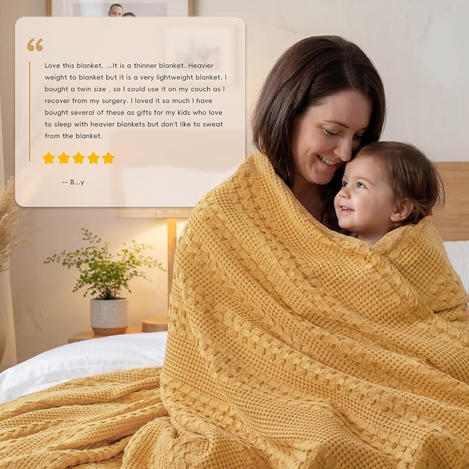 PHF 100% Cotton Waffle Blanket Twin Size, Lightweight Breathable Summer Blanket for Hot Sleepers, Pre-Washed Soft Layer for Bed, Dorm, Couch & Guest Room, Home Decor Gift, 66"x90", Pumpkin Orange
