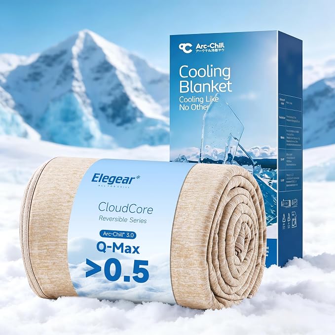 Elegear Revolutionary Cooling Blanket Queen Size Absorbs Heat, Keep Adult/Children/Babies Cool on Warm Nights, Japanese Q-Max>0.4 Arc-Chill Cooling Fiber, Summer Blanket for Night Sweat - Beige,Adult | Q-Max>0.5 Cooling Fabric, Absorbs Heat to Keep Bod...