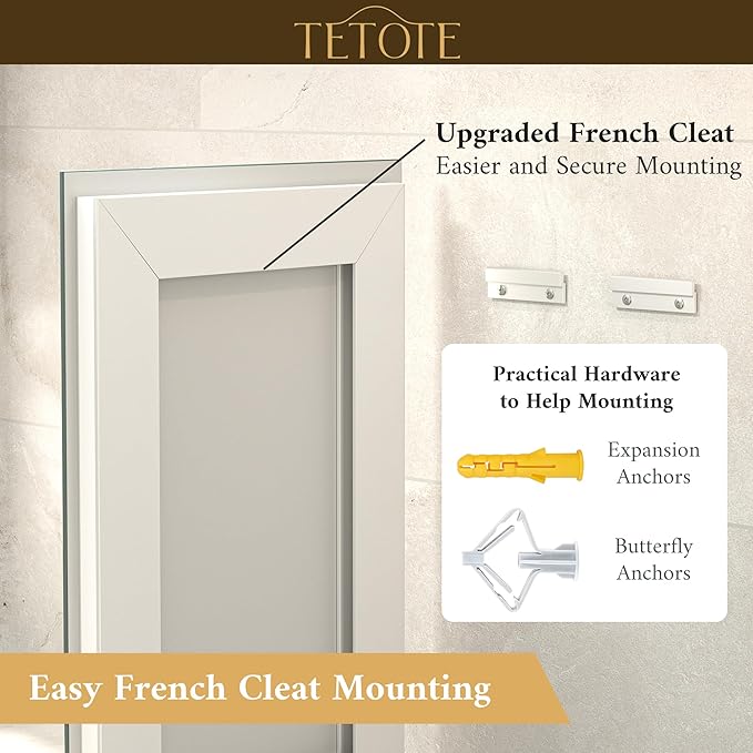 TETOTE LED Bathroom Mirror with Lights 40 x 24 Brighter Light up Mirror for Bathroom Vanity, Front and Backlit 3-Color Dimmable Illuminated Antifog Mirror Wall Mounted, Waterproof, Tempered Glass