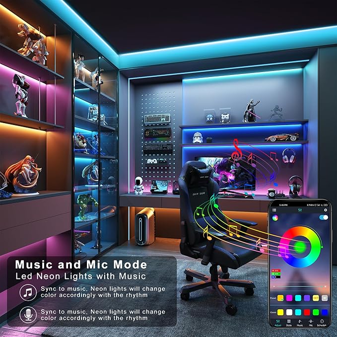 Led Lights for Bedroom 100ft (1 Roll) Music Sync, Color Changing Led Strip Lights with Remote and App Control, RGB Led Lights for Room, Christmas, Home Decor, White, GAN-rgb005-3