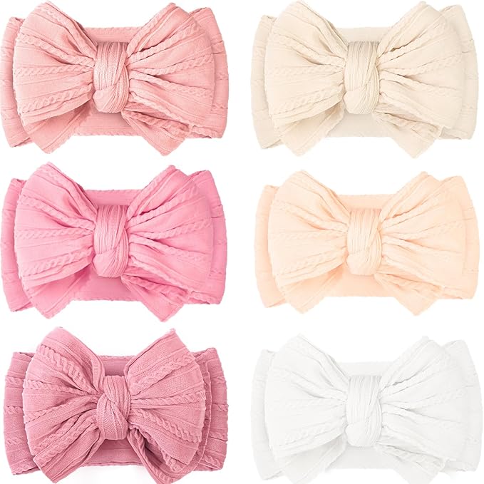 CÉLLOT 6 Pcs Baby Bows Headbands Nylon Hairbands Baby Girl Bows Hair Accessories for Newborn Infant Toddler Essentials (Classic Pink Series)