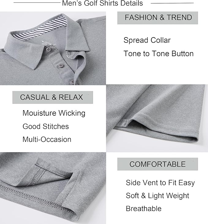 Alex Vando Mens Golf Shirt Moisture Wicking Quick-Dry Short Sleeve Casual Polo Shirts for Men