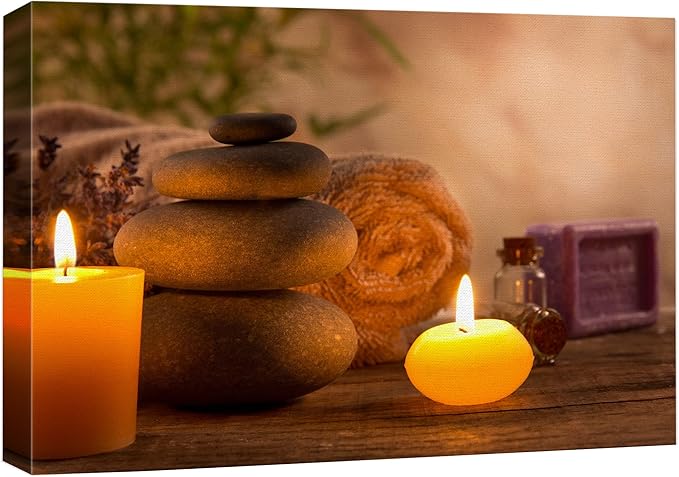 wall26 Canvas Print Wall Art Zen Pilates Tropical Plant Massage Stone Candles Yoga Nature Photography Realism Rustic Scenic Landscape Colorful Relax/Calm for Living Room, Bedroom, Bathroom - 24"x36"