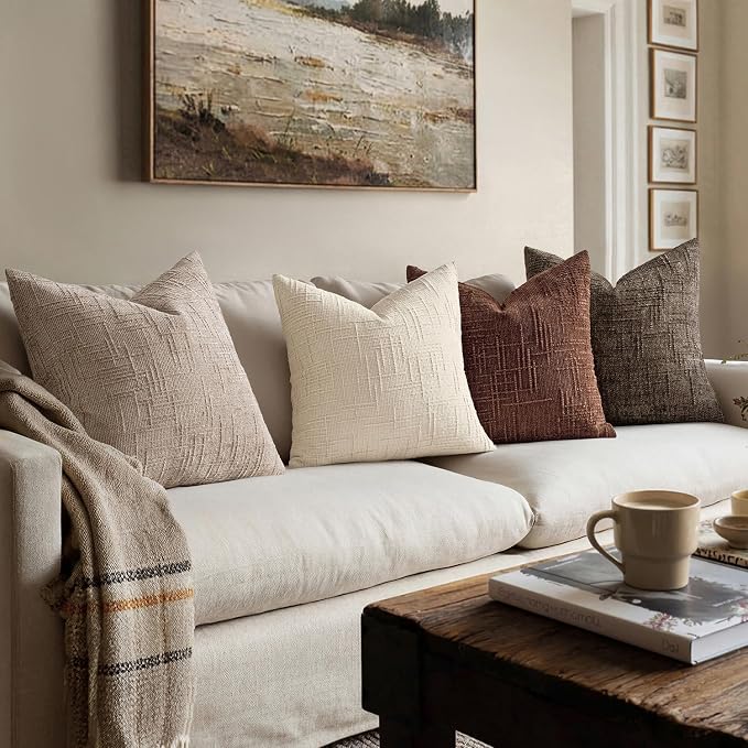 MIULEE Chenille Textured Throw Pillow Covers Terracotta 20x20 Set of 2 | Slubby Decorative Pillows, Boho Farmhouse Rustic Home Decor, Modern Neutral Cushion Covers for Couch Sofa Bed Living Room