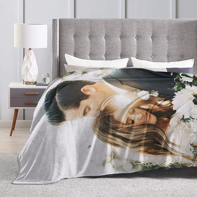 QETXVI Custom Blanket with Photos Text Customized Blanket Personalized Flannel Throw Blankets for Adult Kid Birthday Christmas Halloween Fathers Mothers Valentines Gift - 40"x 50"