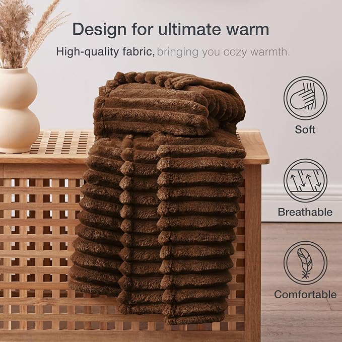 EXQ Home Gentle Soft Fleece Throw Blanket – Cozy Lightweight Blanket for Couch Bed – All-Season Warm Fuzzy Flannel Blanket for Women Mom Her – Gifts for Birthday(90"x108",Brown)