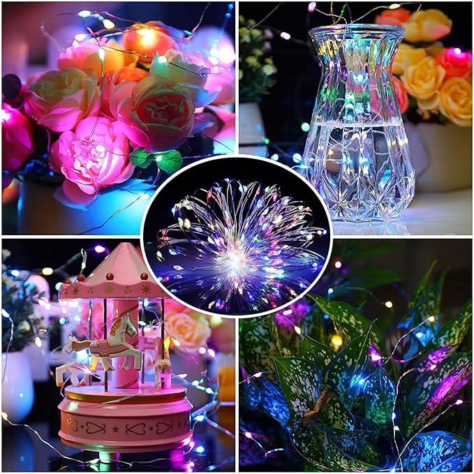 ZGWJ 24 Pack Fairy Lights Battery Operated, 7ft 20 Mini LED Fairy String Lights Silver Wire 3 Modes for DIY, Parties, Wedding, Bedroom, Halloween Christmas Decoration Multicolor