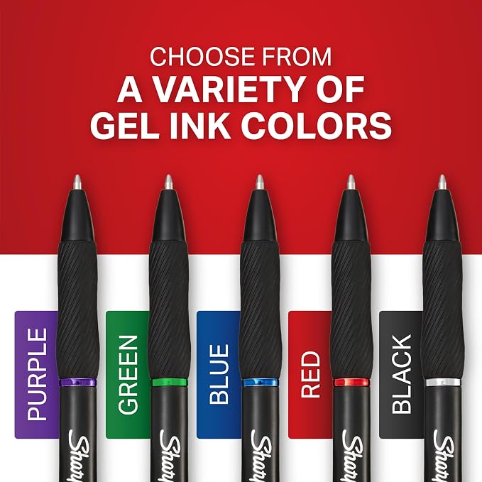 Sharpie S-Gel Gel Pens, Black Barrel, Medium Point (0.7mm), Black Gel Ink, 12 Count - Home, Office, School, Journaling, Writing, Note-Taking, Teacher Supplies