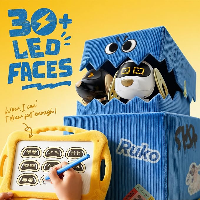 Ruko 18011 Smart Robot Dog, Interactive Puppy with 30 LED Expressions | Programmable Robot Pet, 2.4GHz Remote & Gesture Control, Head Touch Sensor, Barks, Pees, Spins, Toy for Kids Age 3+