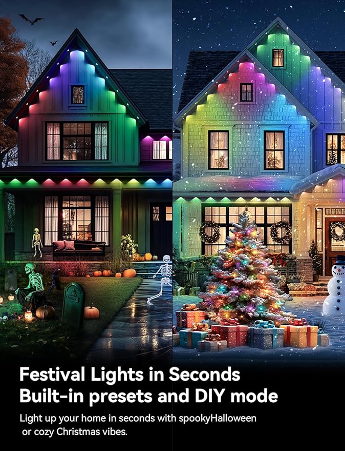 Permanent Outdoor Lights, 400ft RGB+IC Smart Outdoor Lights for House with 200 LED, IP67 Waterproof LED Light for Outdoor Decorations, Work with Remote, APP