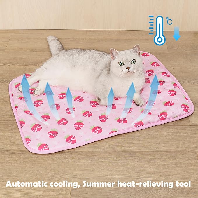 SEIS Dog Ice Pad Ice Silk Cats Kennel Mat Pet Cooling Pad Summer Cool Bamboo Mat Breathable Pad (Strawberry, M)