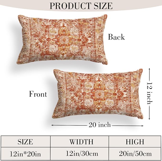 Boho Throw Pillow Covers 12x20 inch Set of 2,Boho Vintage Carpet Pattern Antique Ethnic Decor Double Sided Pattern Cushion Cover Soft Pillow Case Living Sofa Room Bed Square Pillow Cover