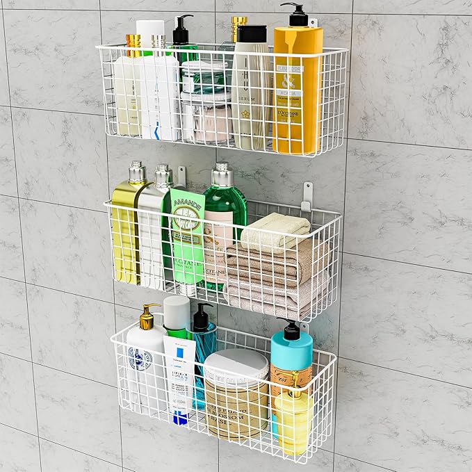 Joben Oligey 3 Set [Extra Large] Hanging Wall Wire Baskets, Farmhouse Food Storage Kitchen Pantry Laundry Closet Garage RV, White