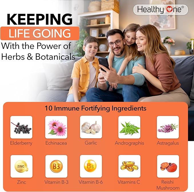 Healthy Immune - Boost Immune Response - Cold - Flu - Illness - Sickness - Virus - Antioxidants - Free Radicals - Builds Immunity - Elderberry - Echinacea - Vitamin C - Zinc - Garlic - 120 Count