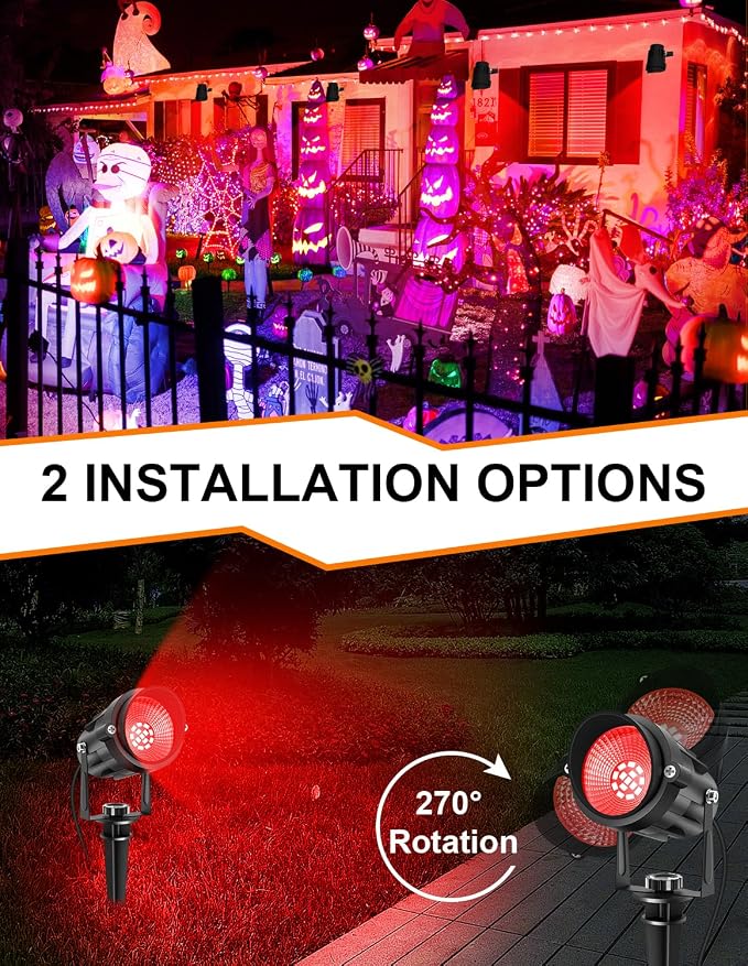 Red Landscape Lights Outdoor, 14 LED Landscape Lighting with US Plug, IP65 Waterproof Spotlights for Tree Yard Garden Pathway Halloween Christmas Decor 2 Pack