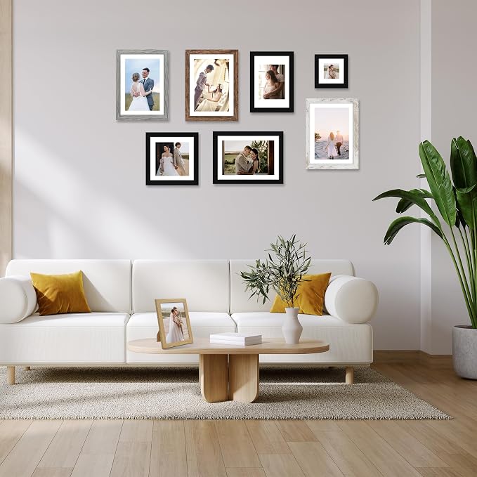 Hongkee 9x12 Picture Frame Set of 4, Made of Real Glass and Rustic Black Frame - Display Picture 6x8 with Mat or 9 x 12 Without Mat, 9 by 12 Photo for Wall or Tabletop