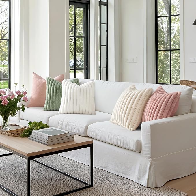 MIULEE Faux Fur Decorative Throw Pillow Covers 20x20 Set of 2 Blush Pink | Modern Cute Soft Plush Couch Pillows, Cozy Fluffy Cushion Covers for Sofa Bed Living Room Home Decor