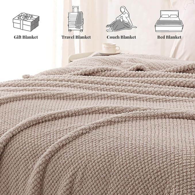 Whale Flotilla Soft Fleece Twin Size Bed Blanket, Camel | 60x80 Inch, Suitable for Bed, Fluffy Fuzzy Jacquard Blankets for All Season, Lightweight and Cozy