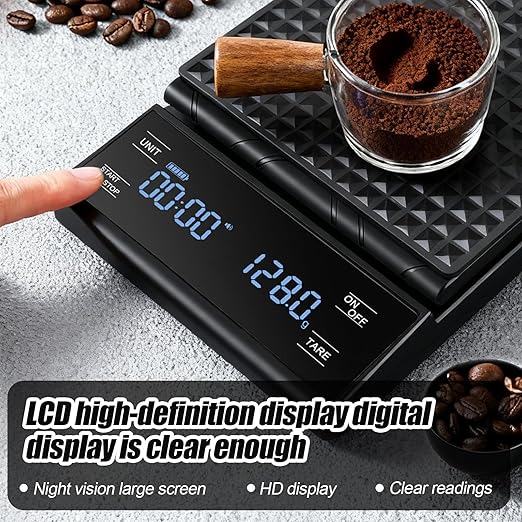 Coffee Scale with Timer, 5kg/0.1g Precision Pour Over Drip Espresso Scale for French Press, Digital Kitchen Scale with Auto Tare, Lit LCD Display and Silicone Cover, Batteries Included