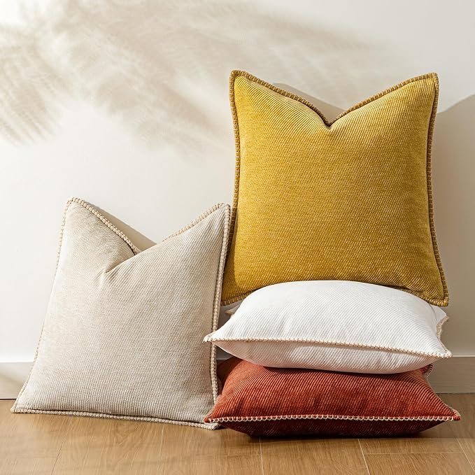 a moment Fall Decorative Throw Pillow Covers Pack of 2,18x18 Inch Crafted Border Yellow