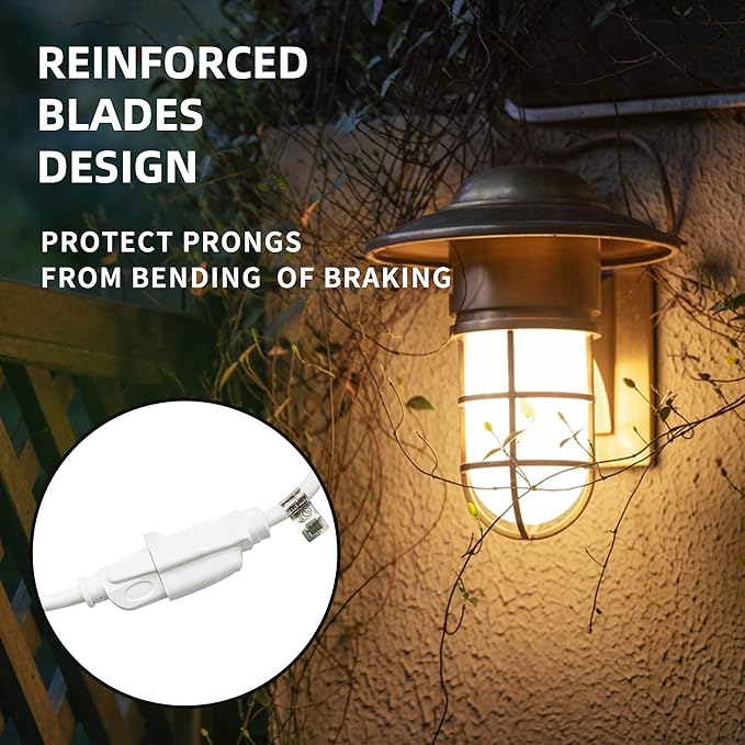 Indoor/Outdoor Extension Cord, 16 Gauge 15FT White 3 Prong Heavy Duty, Weatherproof, UL Certified, 16/3 SJTW 13A Power Cord for Outdoor Lights, Appliances, Lawn