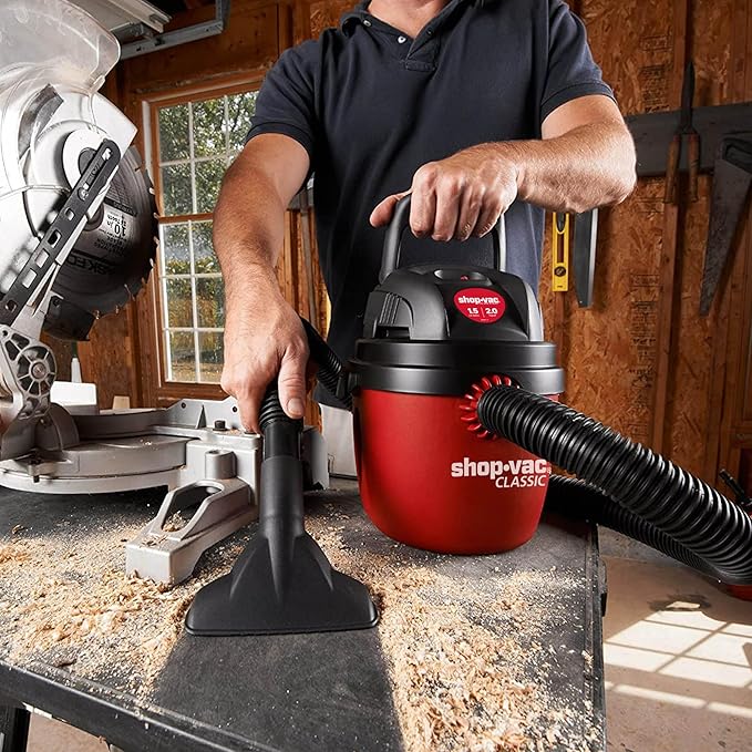 Shop-Vac 1.5 Gallon 2.0 Peak Wet Dry Vacuum, Portable Shop Vacuum with Collapsible Handle Wall Bracket 2-in-1 AC Drain Line Unclogger Tool, Universal Fit HVAC Drain Line Cleaner Adapter
