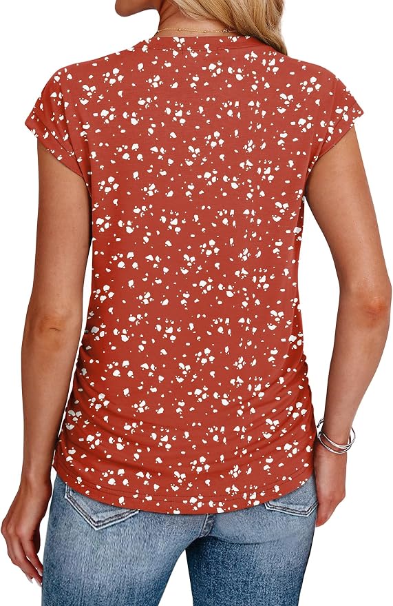 Sampeel Womens Summer Tops Trendy 2026 Ruched Cap Short Sleeve Tshirts Shirts Crew Neck T Shirts Fashion