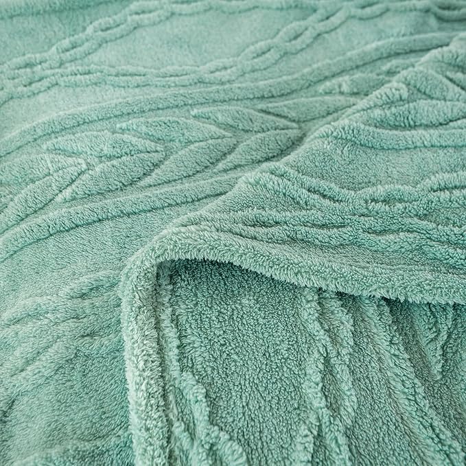 YUSOKI Sherpa Fleece Large Throw Blanket, Light Green, 50"x65" | 3D Stylish Design,320GSM, Non-Shedding, Lightweight for All Season Use, stays fluffy after repeated washes, Perfect Gifts