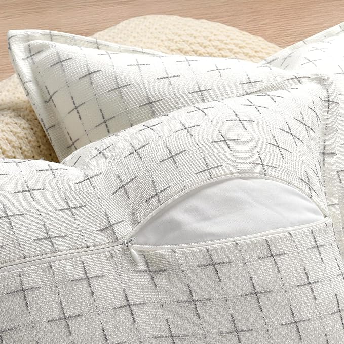 Pillow Covers 22x22 Set of 2 Soft Polyester Textured Pillow Covers with Stylish Flange Edge Cozy Farmhouse Throw Pillows for Couch Bed Sofa Living Room