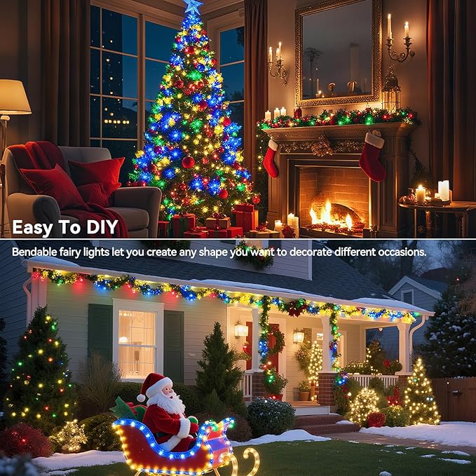 LitHome 8 Pack Multicolor Fairy Lights Battery Operated, 20 FT 60 LED Twinkle Lights Battery Operated 2 Modes, Waterproof Led Fairy String Light for Indoor Outdoor Christmas Wedding Bedroom Decor