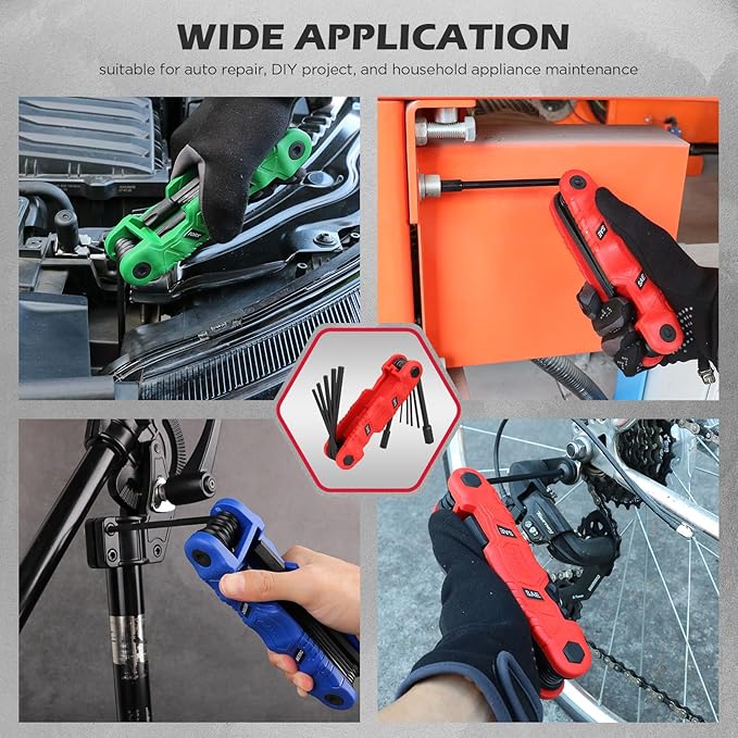 11-Piece Large Folding Hex Key Set SAE (3/32"-1/2"), Heavy Duty Allen Wrench Set, Portable Tool for Archery, Bike Repair, Furniture, and Basic Home Maintenance (Red)