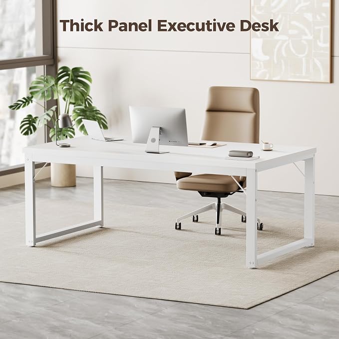 Mericonia 40 Inch Computer Desk, 1" Thick Small Office Table, White | Modern Simple Style, Heavy Duty Industrial Frame, Small Study & Writing Table for Home Bedroom Work