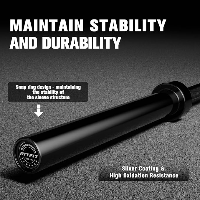 RITFIT 7FT Olympic Barbell for Strength and Weightlifting Training - 2 Inch Olympic Bar for Squat, Deadlift, Bench Press, Curl, Overhead Press - 500lbs/1000lbs/1500lbs Capacity